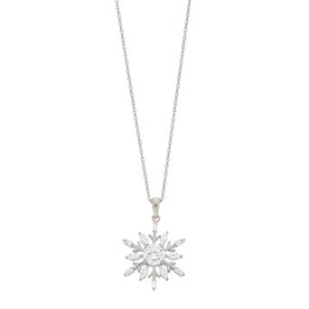 Sterling Silver & White Cubic Zirconia Snowflake Pendant Necklace