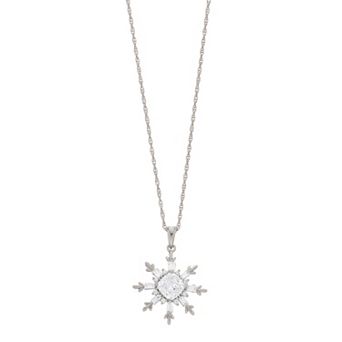 LeRose by Lexi and Rose Sterling Silver & White Cubic Zirconia Snowflake Pendant Necklace