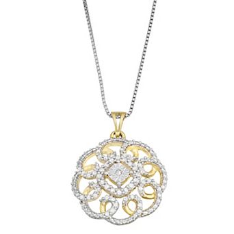 HDI Gold Tone Sterling Silver 1/3 Carat T.W. Diamond Circle Pendant Necklace