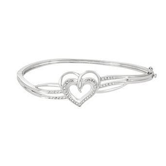 HDI Sterling Silver 1/4 Carat T.W. Diamond Heart Bangle Bracelet