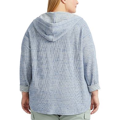Plus Size Chaps Hooded Striped Sweatshirt