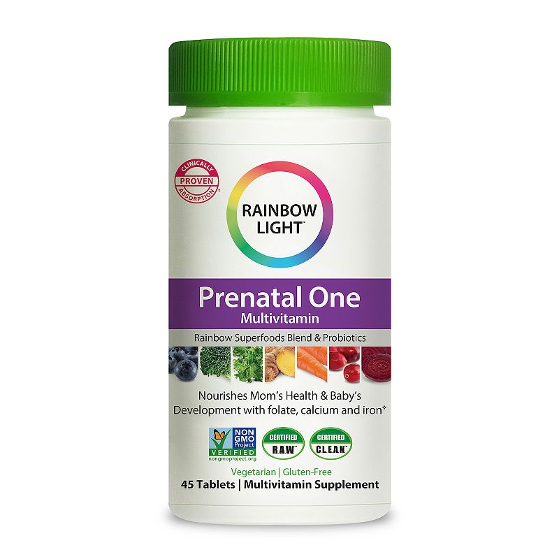 (Best By 10/2023) Rainbow Light Prenatal One High Potency Multivitamin  with Folate  Calcium and Iron  45 Tablets