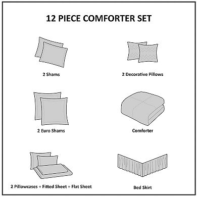 Madison Park Maisie 12-Piece Jacquard Complete Comforter Set with Bed Sheet Set and Throw Pillow