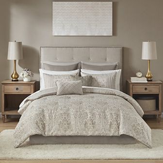 Madison Park Maisie 12 pc Jacquard Complete Comforter Set with Bed Sheet Set and Throw Pillow