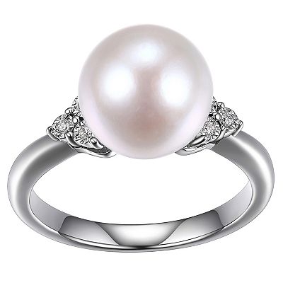 Sterling Silver Freshwater Cultured Pearl & Diamond Ring