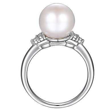 Maralux Sterling Silver Freshwater Cultured Pearl & Diamond Accent Ring