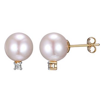 Maralux 18k Gold Over Sterling Silver Freshwater Cultured Pearl & Diamond Accent Earrings