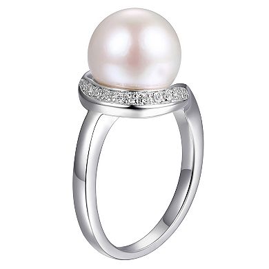 Maralux Sterling Silver Freshwater Cultured Pearl & Diamond Accent Ring