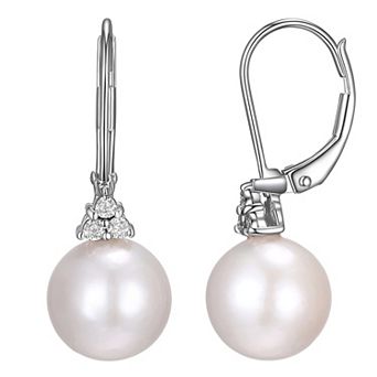 Maralux Sterling Silver Freshwater Cultured Pearl & Diamond Accent Drop Leverback Earrings