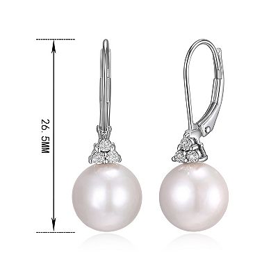 Maralux Sterling Silver Freshwater Cultured Pearl & Diamond Accent Drop Leverback Earrings