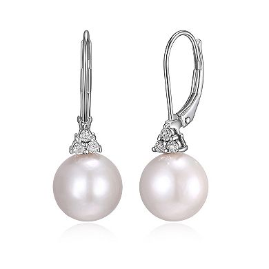 Maralux Sterling Silver Freshwater Cultured Pearl & Diamond Accent Drop Leverback Earrings