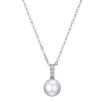 Maralux Sterling Silver Freshwater Cultured Pearl & Diamond Accent Drop Pendant Necklace
