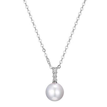 Maralux Sterling Silver Freshwater Cultured Pearl & Diamond Accent Drop Pendant Necklace