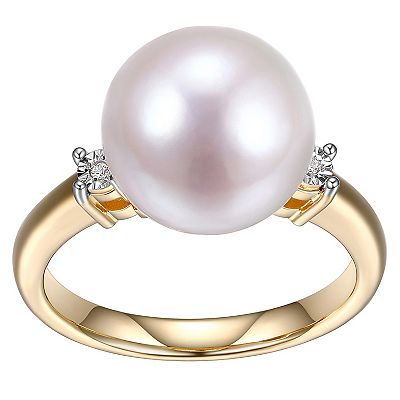 Maralux 18k Gold Over Sterling Silver Freshwater Cultured Pearl Diamond Accent Ring