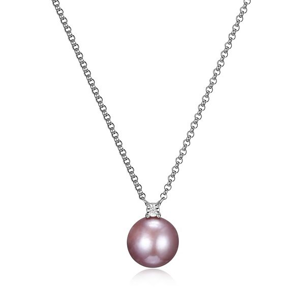 Maralux Sterling Silver Freshwater Cultured Pink Pearl & Diamond Accent  Necklace