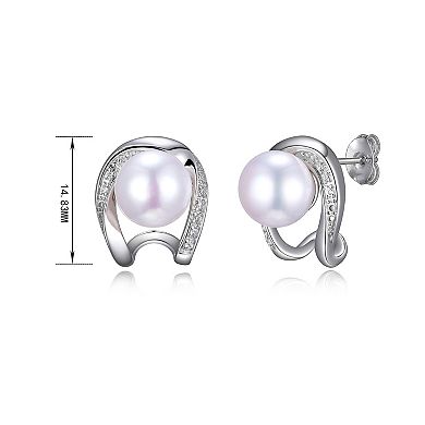 Maralux Sterling Silver Freshwater Cultured Pearl & Diamond Accent Earrings