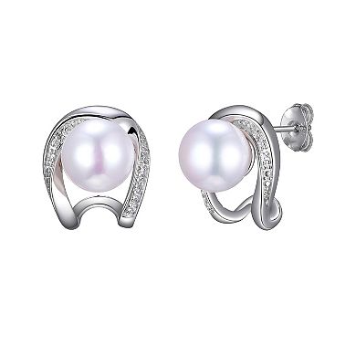 Maralux Sterling Silver Freshwater Cultured Pearl & Diamond Accent Earrings