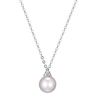 Maralux Sterling Silver Freshwater Cultured Pearl & Diamond Accent Pendant Necklace