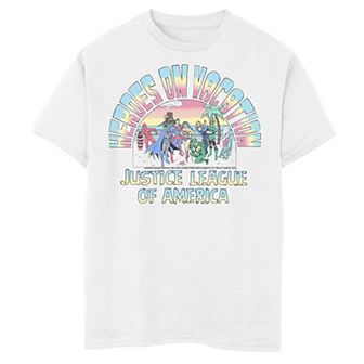 Boys 8-20 Justice League Heroes On Vacation Beach Tee