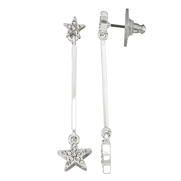Nine West Silver Tone Simulated Crystal Star Linear Drop Earrings