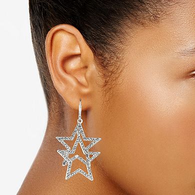 Nine West Silver Tone & Simulated Crystal Double Star Drop Earrings