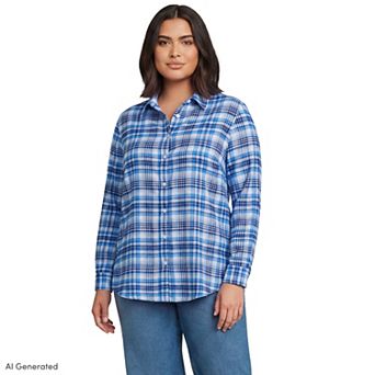 Plus Size Lands' End Plaid Boyfriend Flannel Shirt