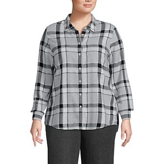 Plus Size Lands' End Plaid Boyfriend Flannel Shirt