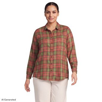 Plus Size Lands' End Plaid Boyfriend Flannel Shirt