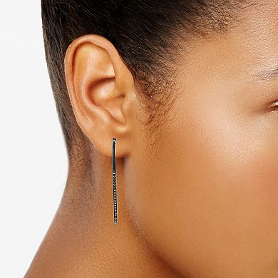 Nine West Black Tone & Simulated Crystal Hoop Earrings