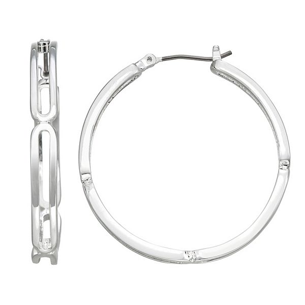 Nine West Large Link Hoop Earrings - Silver Tone