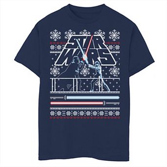 Boys 6-20 Star Wars Luke Vader Face Off Ugly Christmas Sweater Graphic Tee