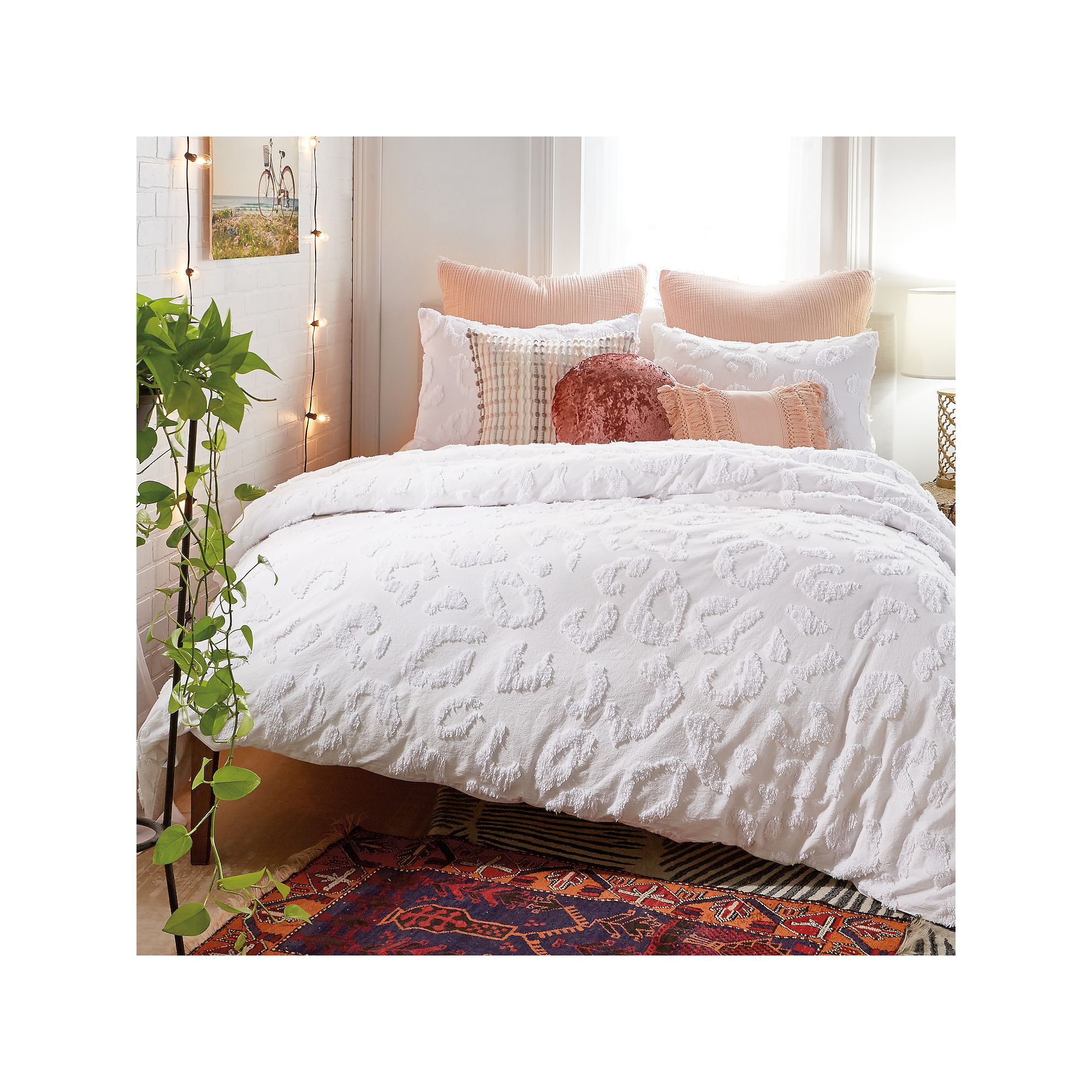 Peri Chenille Leopard Duvet Cover Set & Shams, White