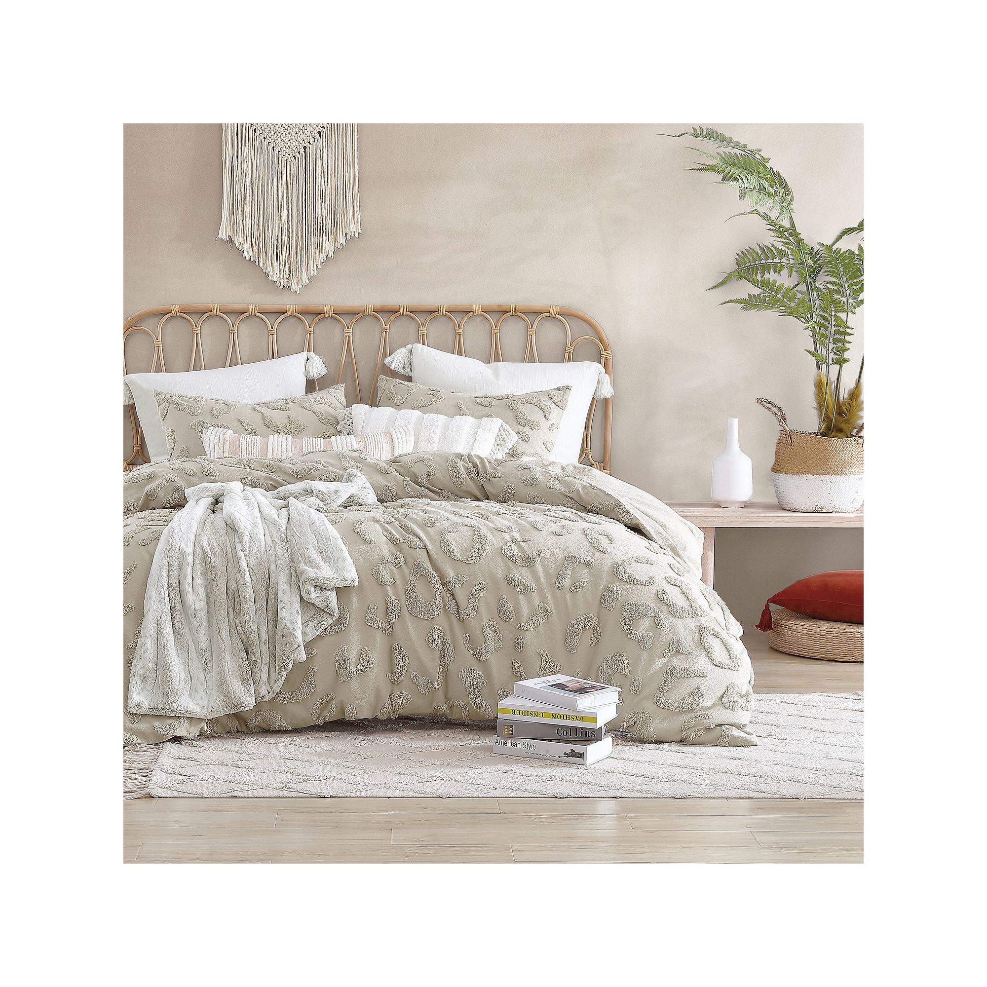 Peri Chenille Leopard Comforter Set & Shams, Linen