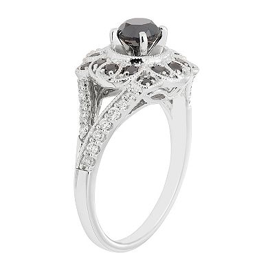 Boston Bay Diamonds 1 Carat T.W. Black & White Diamond Vintage Floral Diamond Ring