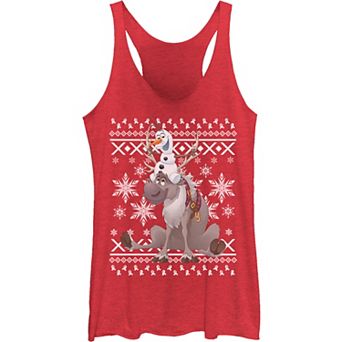 Juniors' Disney Frozen Olaf Sven Riding Antlers Ugly Sweater Graphic Tank Top
