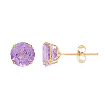 14k Gold Pink Amethyst Round Stud Earrings
