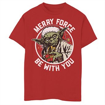 Boys 8-20 Star Wars Christmas Yoda Merry Force Be With You Portrait Graphic Tee