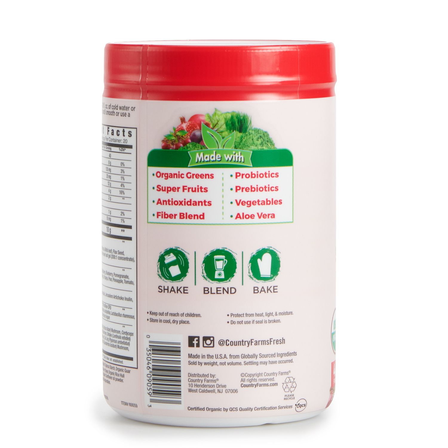 thumbnail image 2 of Country Farms Super Greens Powder – Berry Flavor, 10.6oz, Gluten Free, Non-GMO, Vegetarian 2 of 5