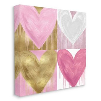 Stupell Home Decor Pink and Gold Glam Hearts Canvas Wall Art