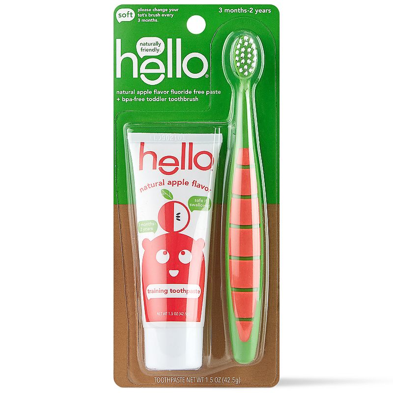 hello Natural Apple Flavored Toothpaste and Toddler Toothbrush Bundle Fluoride Free - 1.5oz