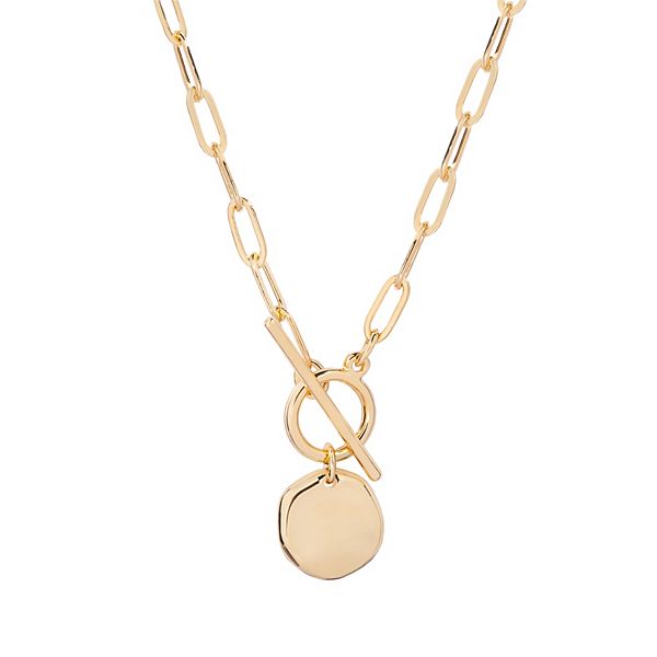 Gold & Crystal LV Button Toggle Necklace