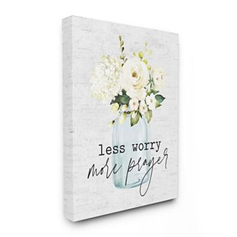 Stupell Home Decor Less Worry More Prayer Phrase Cottage Floral Bouquet Canvas Wall Art
