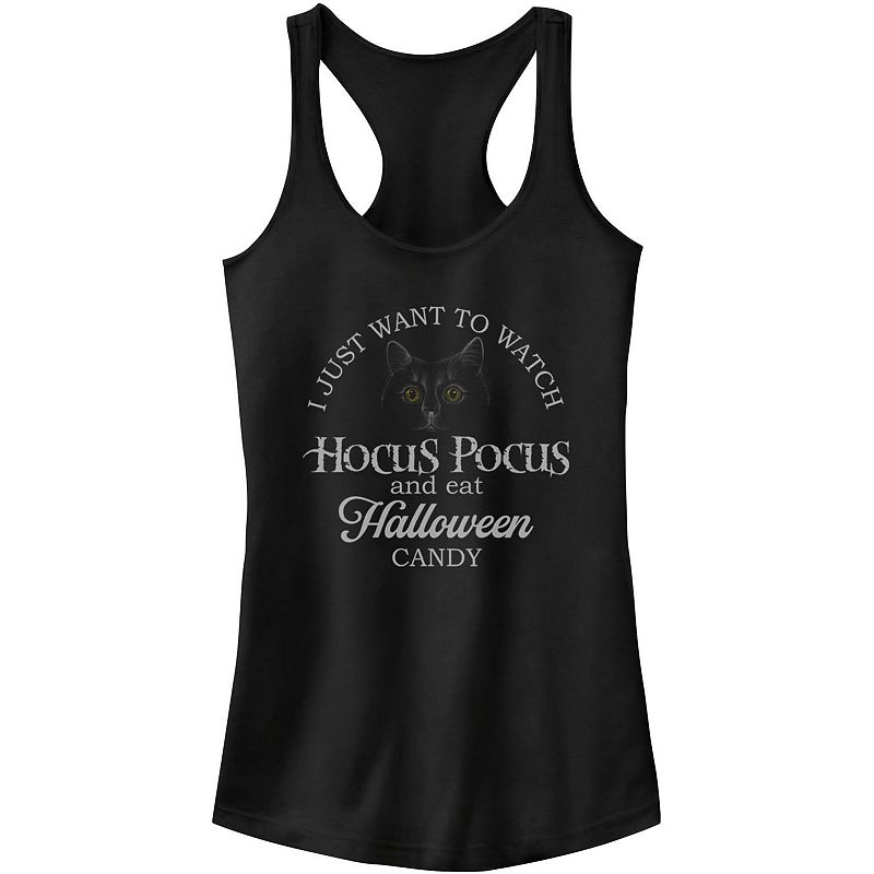 Disney's Hocus Pocus I Just Want To Watch And Eat Candy Juniors' Tank Top, Girl's, Size: XL, Black