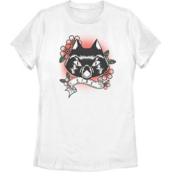 Disney's Hocus Pocus Binx Tattoo Style Head Shot Juniors' Tee