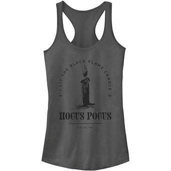 Disney's Hocus Pocus Juniors' Black Flame Candle Stamp Tank Top