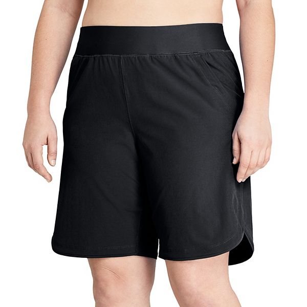 Lands' End Women's 9 Quick Dry Elastic Waist Modest Board Shorts Swim Cover-up Shorts 
