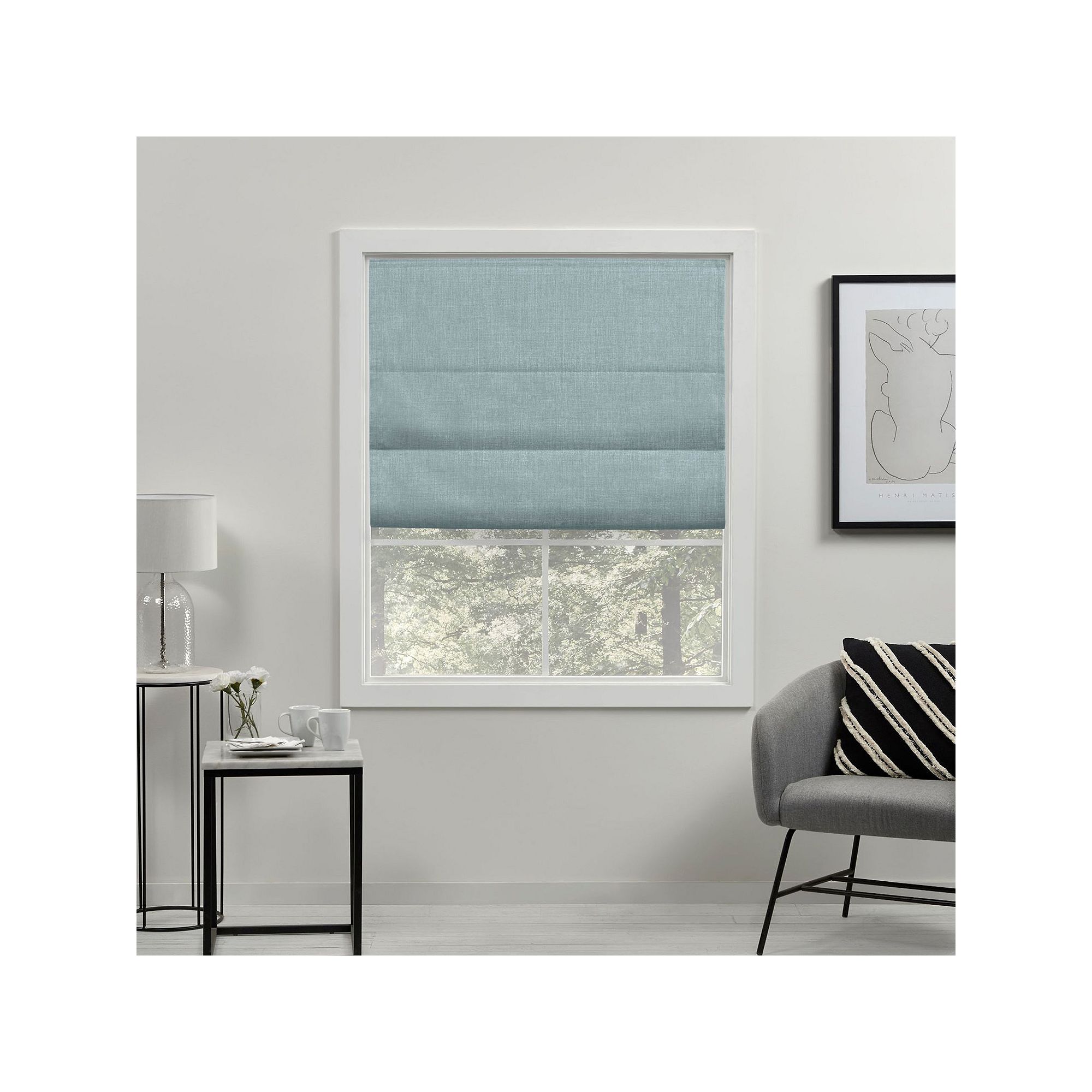 Exclusive Home Curtains Acadia 100% Blackout Roman Shade, Blue