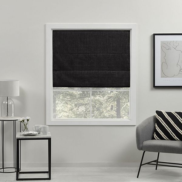 64&#34;x34&#34; Acadia Total Blackout Roman Curtain Shades Black - Exclusive Home