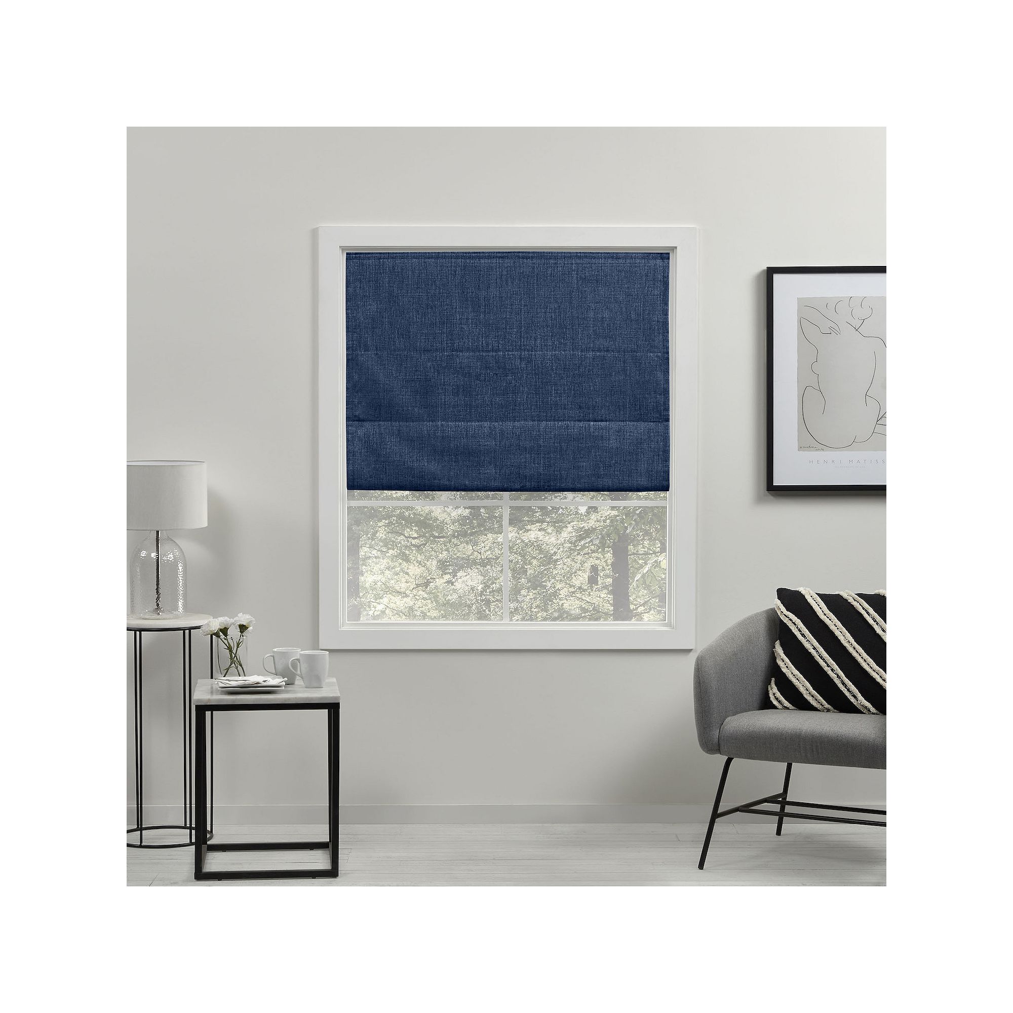 Exclusive Home Curtains Acadia 100% Blackout Roman Shade, Chambray Blue