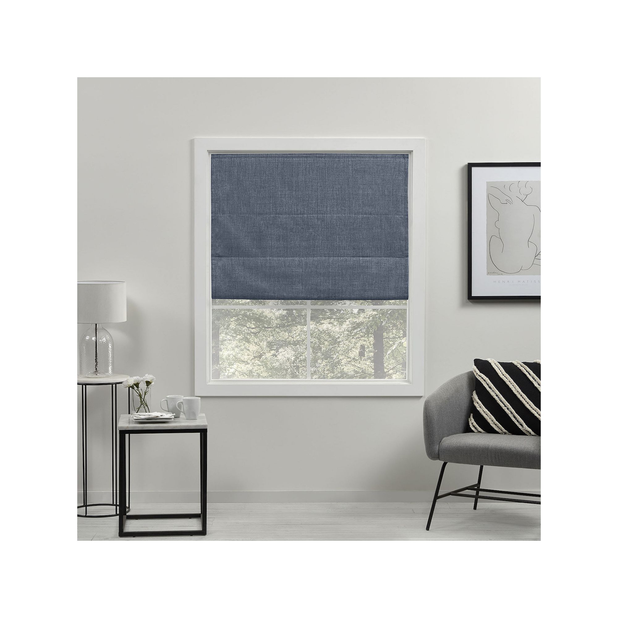 Exclusive Home Curtains Acadia 100% Blackout Roman Shade, Blue